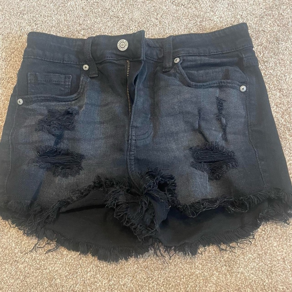 Eunina Black Distressed Jean Shorts